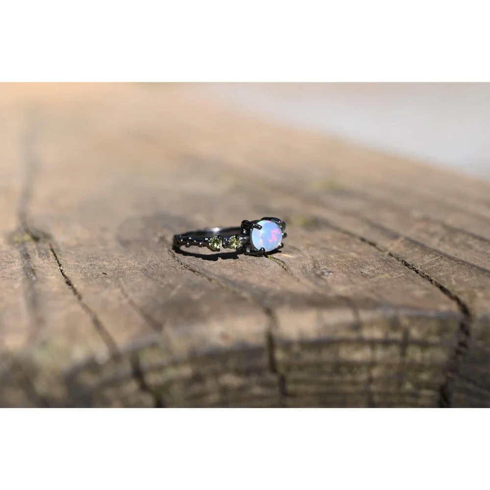 Peridot and opal engagement ring size 6.5 925 sterling silver